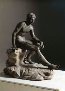 Die Ruhe des Hermes, römische Bronzeskulptur nach einem griechischen Original von Lysipp von Roman Roman