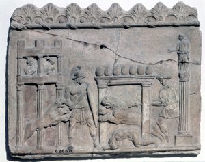 Venatio in den Arenen. Relief aus dem römischen Epot. Museo Nazionale Romano