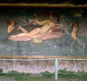 Venus ruht in der Muschel. Haus der Venus, Pompeji, Italien. Fresko.
