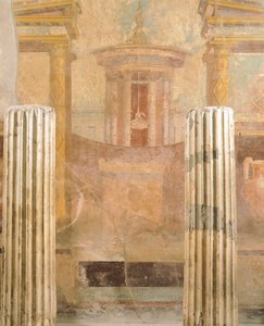 Wandmalerei im zweiten pompejanischen Stil, aus dem Haus des Labyrinths, Pompeji, Kampanien, römische Zivilisation