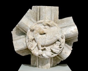 Ein Lamm, Gewölbe der St. Laurentius-Kapelle, ursprünglich über der Zisterzienserabtei von Fontenay von Romanesque