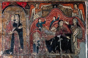 Die Heimsuchung und die Geburt mit den Hebammen Celomi und Salome (Detail)