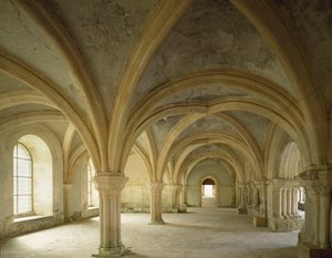 Ansicht des Skriptoriums, Treffpunkt der Gemeinschaft, Zisterzienserabtei aus dem 12. Jahrhundert von Romanesque