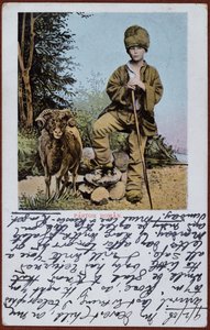 Postkarte, die einen rumänischen Schäferjungen darstellt, ca. 1906
