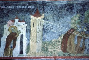 Szene aus dem Leben des Heiligen Pachomius, Nordwand der Kirche, ca. 1601 von Romanian School