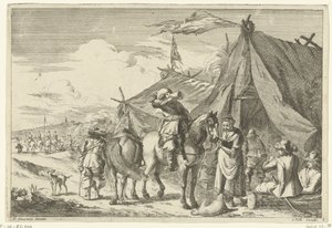 Reiter ruhen sich bei Zelten aus