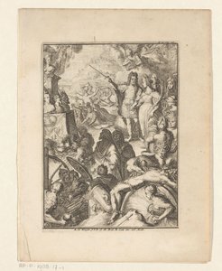 Statthalter Wilhelm III. und Maria Stuart unter mythischen Figuren von Romeyn de Hooghe