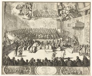 Sitzung des Unterhauses mit Königin Anna auf dem Thron, 1702 von Romeyn de Hooghe