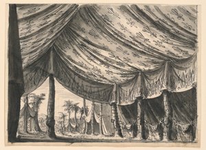 Bühnenbild, Zelt von Dschingis Khan, für das Ballett "Dschingis Khan" von Luigi Henry von Romolo Achille Liverani