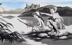 Junge und Mädchen am See