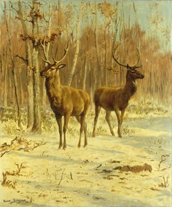 Zwei Hirsche in einer Lichtung im Winter von Rosa Bonheur