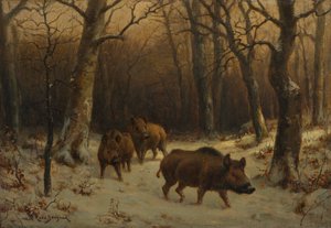 Wildschweine im Schnee, ca. 1872-1877 von Rosa Bonheur