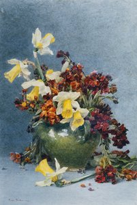 Narzissen und Goldlack in einer grünen Vase, 1890