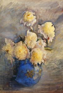 Pfingstrosen in einer blauen Vase von Rose Maynard Barton