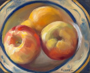 Gelbe Birne und Äpfel, 2017 von Rosemarie Adcock