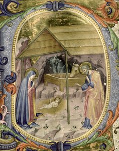 Corale / Graduale Nr. 5, Historisierte Initiale "P" mit Darstellung der Geburt Christi von Rossello Franchi