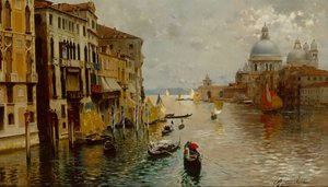 Gondeln auf dem Canal Grande, die Dogana und Santa Maria della Salute im Hintergrund, Venedig