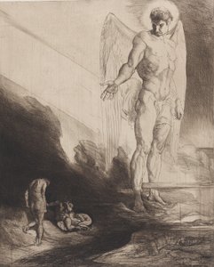 Lucifer verlässt Kain seinem Schicksal, aus Acht Radierungen zu Byrons Kain von Rudolf Jettmar