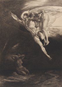 Luzifer trägt Kain in den endlichen Raum, aus Acht Radierungen zu Byrons Kain, ..., 1919-1920 von Rudolf Jettmar