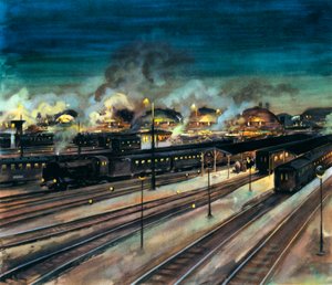 Deutsche Eisenbahnen - Münchner Hauptbahnhof bei Nacht