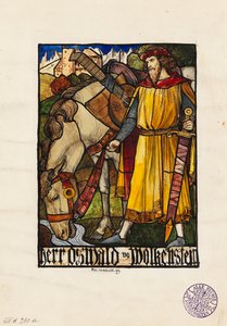 Oswald von Wolkenstein Entwurf für Glasmalerei von Rudolf Schiestl
