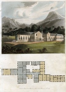Ansicht und Plan von Longwood House, St. Helena: die Residenz von Napoleon Bonaparte von Rudolph Ackermann