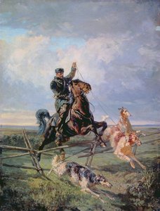 Jäger mit den Borzois, 1872 von Rudolph Frenz