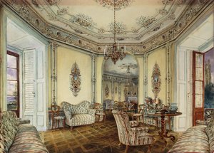 Innenansicht eines Salons des Schlosses Obertwaltersdorf von Rudolf von Alt
