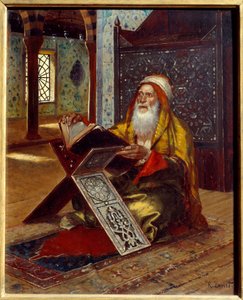 Der Schreibtisch. Ein Imam liest den Koran. Gemälde von Rudolph Ernst (1854-1932) 19. Jahrhundert von Rudolphe Ernst