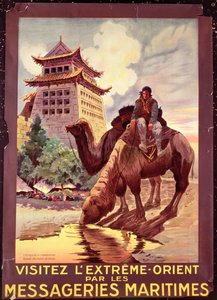 Kamele trinken vor den Toren von Peking, Plakatwerbung für die 