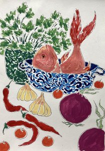 Frischer Fisch und Gemüse