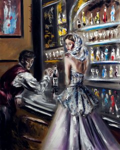 Eine verschleierte Frau an der Bar, 2022 von Ruslana Levandovska