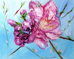 Rosa Kirschblüten mit Goldverzierung von Ruslana Levandovska