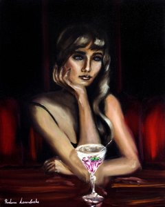 Frau mit einem pinken Cocktail, 2024 von Ruslana Levandovska