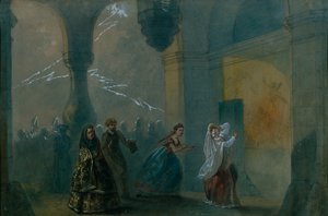 Bühnenbild für das Stück Der Sturm von A. Ostrovsky, Mitte des 19. Jahrhunderts von Russian Master