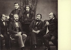 L N Tolstoi mit Schriftstellern und Mitwirkenden der Zeitschrift "Sovremennik", Petersburg von Russian Photographer