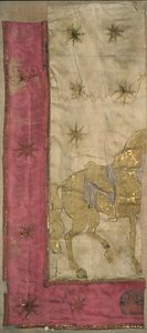Fragment einer Flagge, gefunden im Kreml, 1812 (bemalte Seide) von Russian School
