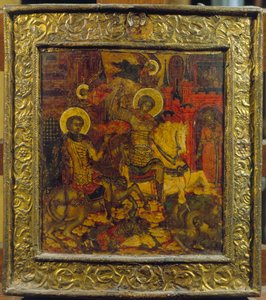Ikone mit Darstellung von St. Georg und St. Demetrius von Russian School
