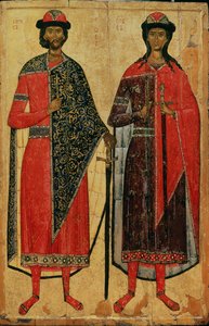 St. Boris und St. Gleb, russische Ikone, Moskauer Schule, 14. Jahrhundert von Russian School