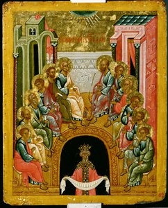 Der Abstieg des Heiligen Geistes, russische Ikone aus der Kathedrale von St. Sophia, Nowgoroder Schule, 15. Jahrhundert von Russian School