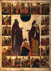 Heiliger Kyrill von Weißsee und Heiliger Kyrill von Alexandria, zweite Hälfte des 18. Jahrhunderts von Russian icon.