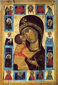 Die Jungfrau Eleusa mit ausgewählten Heiligen, frühes 16. Jahrhundert von Russian icon.
