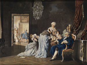 Die letzten Stunden der französischen Königsfamilie (Louis XVI und Marie Antoinette) im Louvre vor dem Hereinbrechen der Revolutionäre