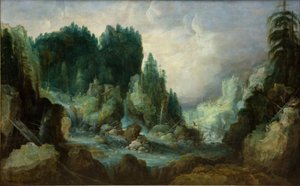 Felsige Landschaft mit Fluss und Wasserfall