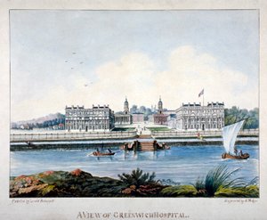 Ansicht des Greenwich Hospital von der Isle of Dogs, London, ca. 1800 von S Malgo