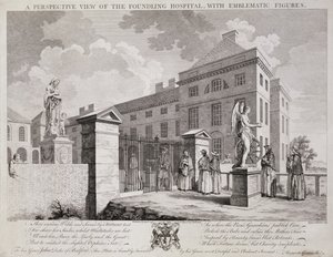 Eine perspektivische Ansicht des Findelhauses mit symbolischen Figuren, 1749 von S. Vale