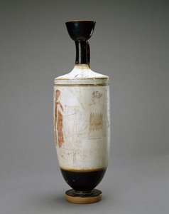 Weißgrundige Lekythos mit junger Frau an einem Grab, 450-440 v. Chr. von Sabouroff Painter (attr. to)