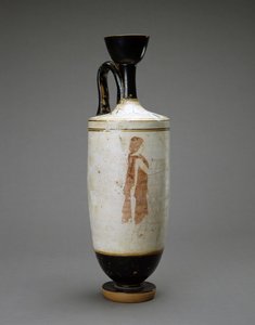 Weißgrundige Lekythos mit junger Frau an einem Grab, 450-440 v. Chr. von Sabouroff Painter (attr. to)