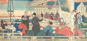 Heim der ausländischen Kaufleute in Yokohama, 9. Monat, 1861 von Sadahide Utagawa