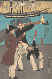 Russen genießen einen Feiertag in Yokohama, 1861 von Sadahide Utagawa